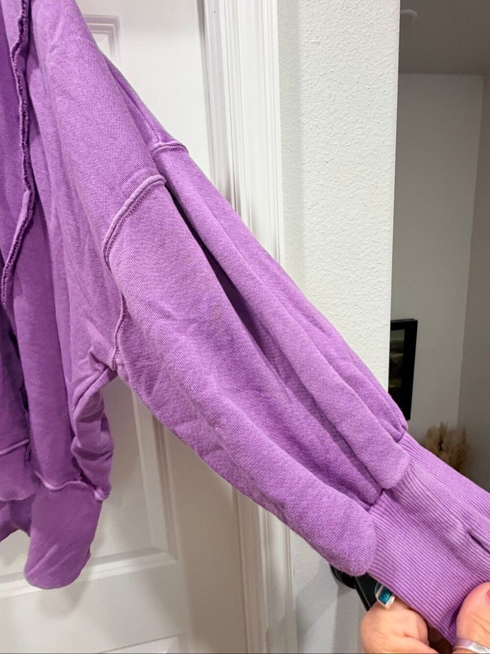 We The Free FP Movement Purple Oversized Raw Edge Sweatshirt M Buttoned - Picture 3 of 8